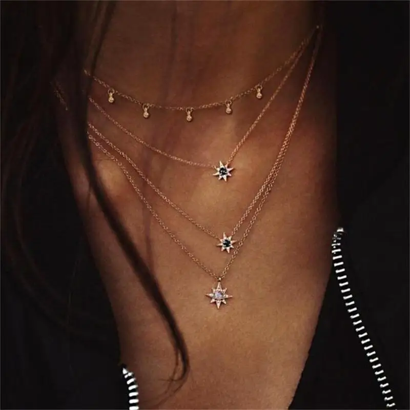 

Tocona Bohemian Star Crystal Pendant Layered Necklace for Women Girl Geometric Charming Choker Necklaces Party Jewelry 6961