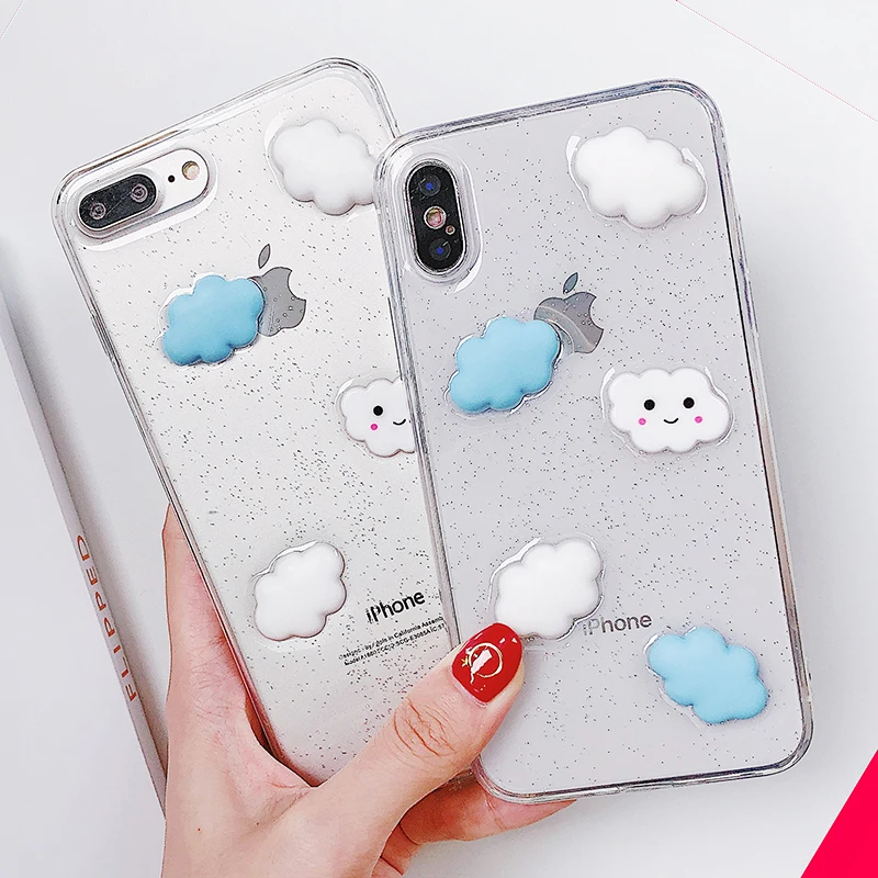 Lewinsky Cute Cartoon 3D White Clouds Phone Case For iPhone 7 Plus Transparent Soft TPU Cases Clear Cover For iPhone 8 6 6s 7 Plus X (1)