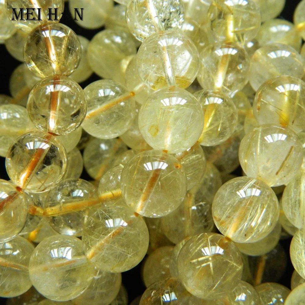 

Meihan natural (35 beads/lot/70g) 11mm+-0.3 golden rutilated quartz bracelet smooth round beads for jewelry making design