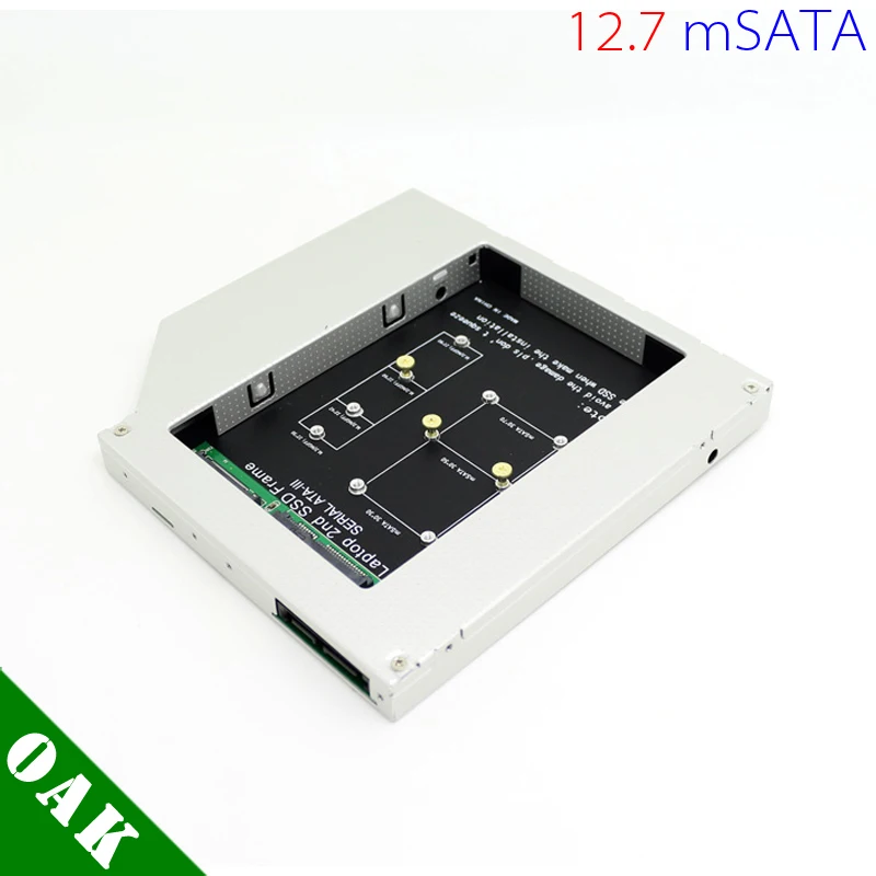Aluminum 12.7mm Laptop 2nd Second SSD Caddy for mSATA SSD M.2(NGFF) SSD Frame