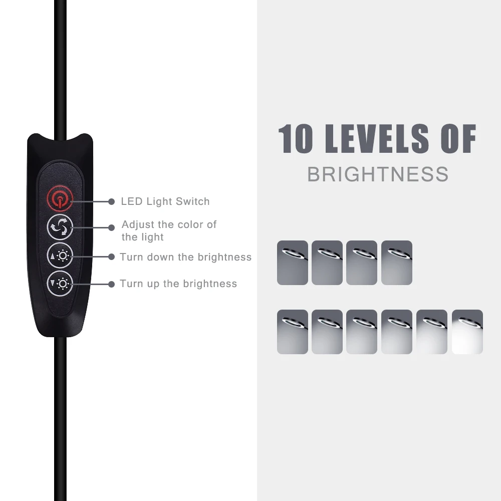 Beste NEWACALOX Flexibele 3X 5X USB 3 Kleuren Lamp Vergrootglas Clip op Tafel Top Bureau LED Lezen Grote Lens verlichte Vergrootglas