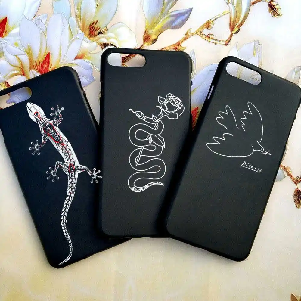Picasso Dove Snake Rose Cases for iPhone 6 6S 5 5S SE 7 8 Plus X XS Case Lion Elephant Black Hard Plastic Phone Cover Coque