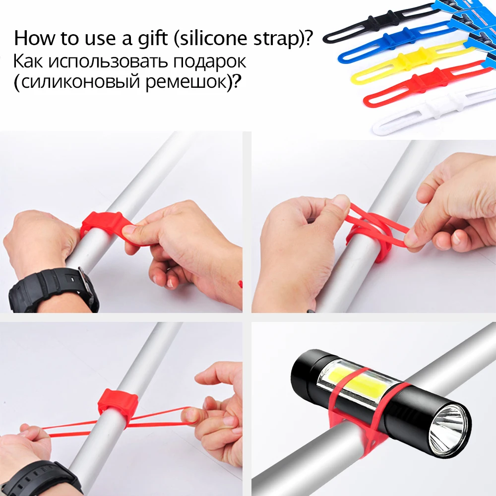 USB rechargeable Bicycle light COB+LED Riding flashlight lamp 3 mode Waterproof portable Bike light Cycling lighting send straps