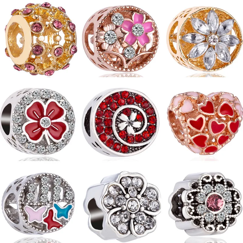 Luxurious Crystal Small Flower Four-leaf Clover Butterfly Heart Mickey Beads Fit Pandora Charms Bracelets for Women DIY Jewelry | Украшения
