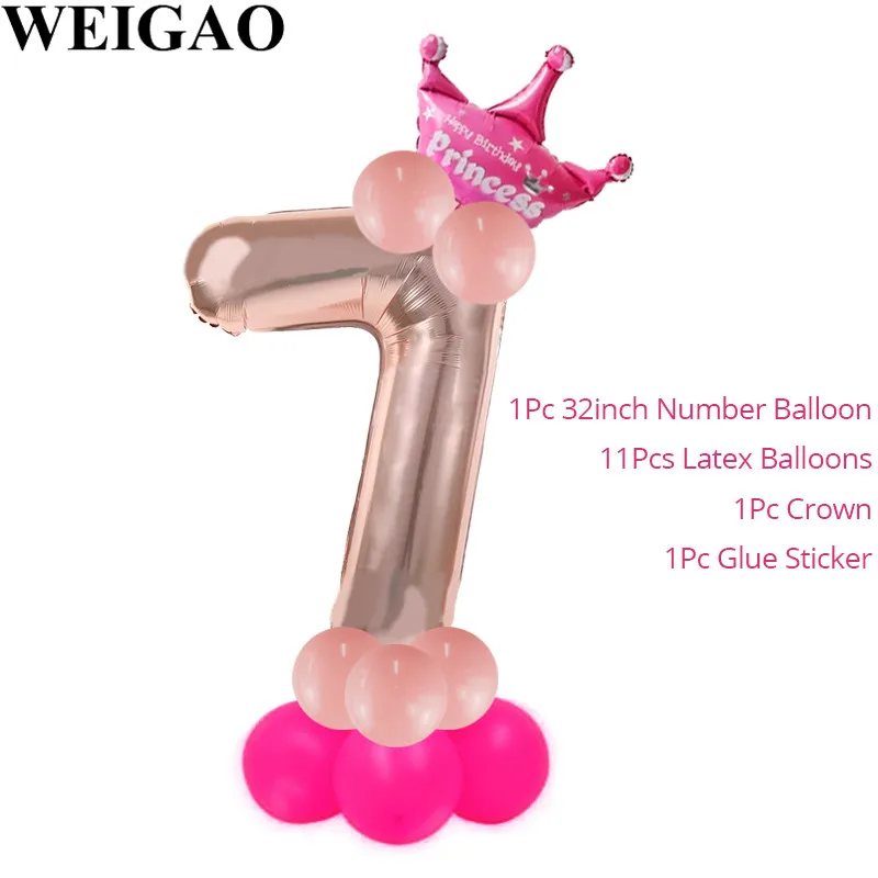 WEIGAO 14 шт воздушные шары в форме цифр номер фольги Воздушные шары воздушный шар на день рождения 1 день рождения декор воздушный шар рисунок DIY шар поставки - Цвет: Pink 7