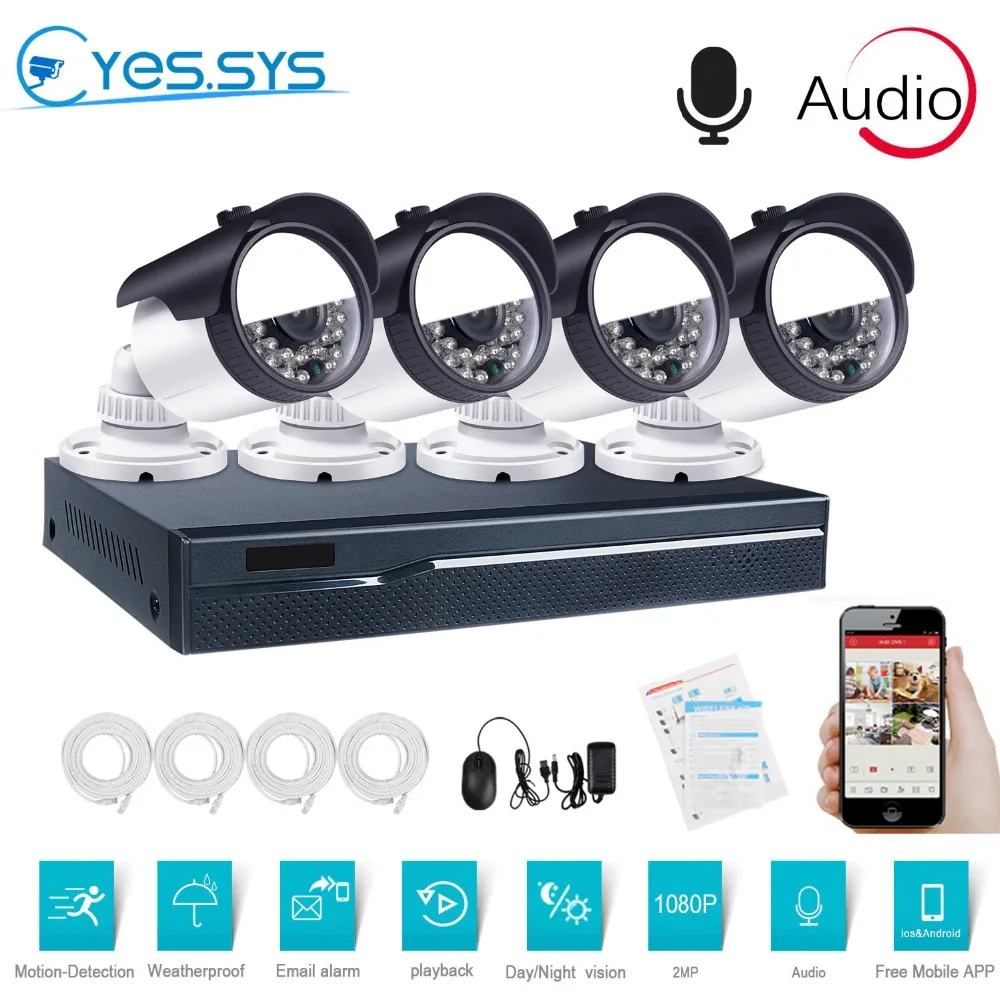 Eyessys 4 шт. 1080P 2MP аудио IP камера 4CH 4.0MP POE NVR IR-CUT наружная CCTV система безопасности