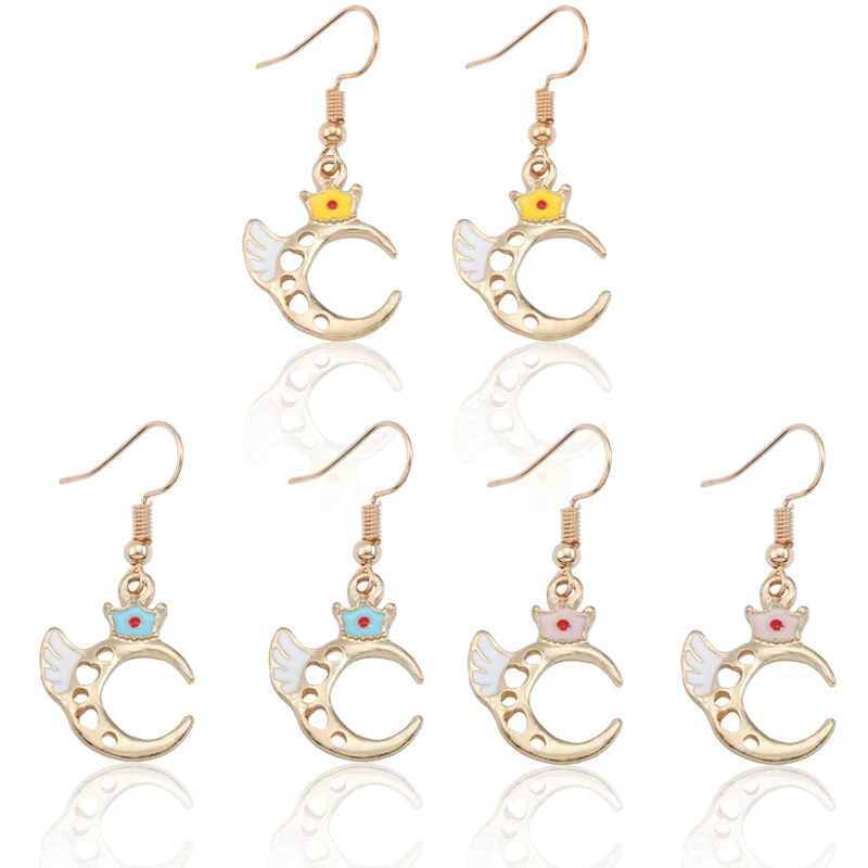 

DIY Moon Earrings For Women Cute Love Heart Earrings For Girls Trendy Kawaii Carton Colorful Crown Wings Earing Metal Jewelry