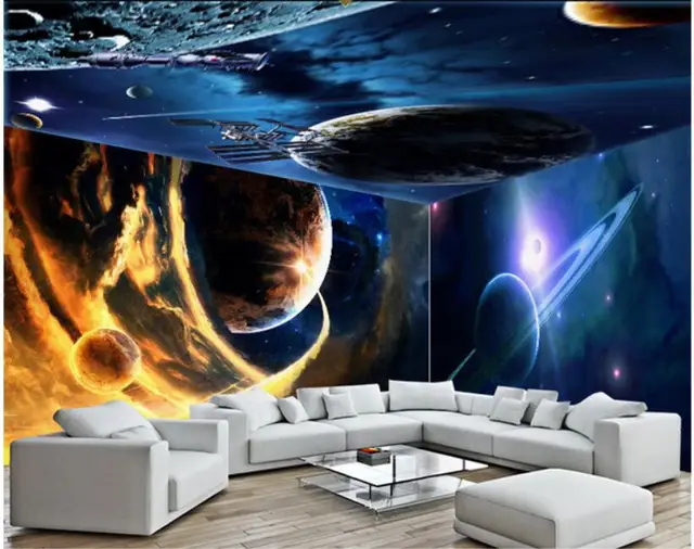 3d space universe celestial theme background wall sofa living room celestial theme