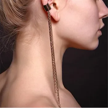 

LUSION 2018 New Arrival VintageGold Color Tassel Hoop Earrings Long Earring For Women Statement Jewelry Femme Wholesale 1PCS