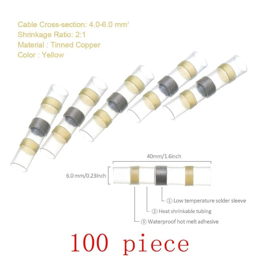 100 шт Водонепроницаемый оловянный припой уплотнение электрические соединители термоусадочные стыковые соединители водонепроницаемый провод соединители AWG 26 to10 - Цвет: yellow 100
