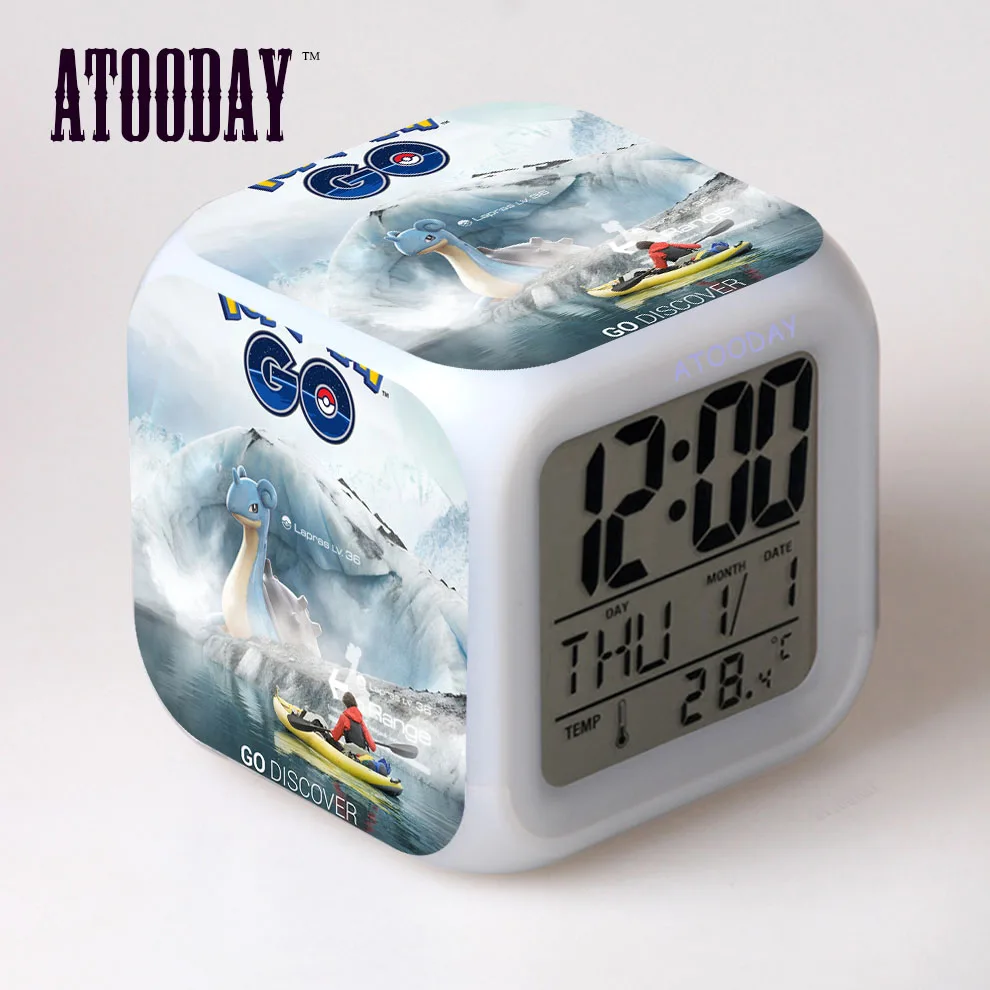  Pokemon Go Alarm Clock Led Light 7 Color Change Horse Desk Watch Relogio De Mesa Wake Up Light Plas