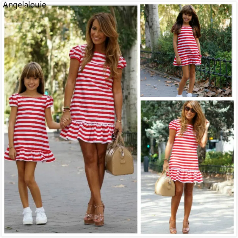 

2019 Summer Family Matching clothes Mom and daughter dress striped mother daughter dresses Short sleeve Children clothes Outfit