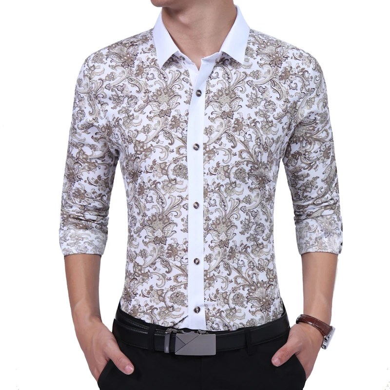MaxPa marca 2018 camisa de moda para hombre manga larga de alta calidad Floral Casual para jóvenes camisas vestir para hombres camisa delgada para XXL|Camisas de vestir| -