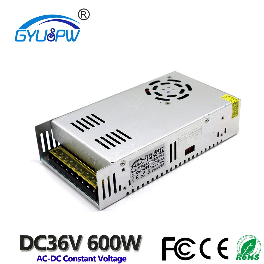

Switch Power Supply DC 36V 16.7A 600W Small Volume Single Output Power Adapter for LED Strip CNC 3D Print 110V 220V AC-DC SMPS