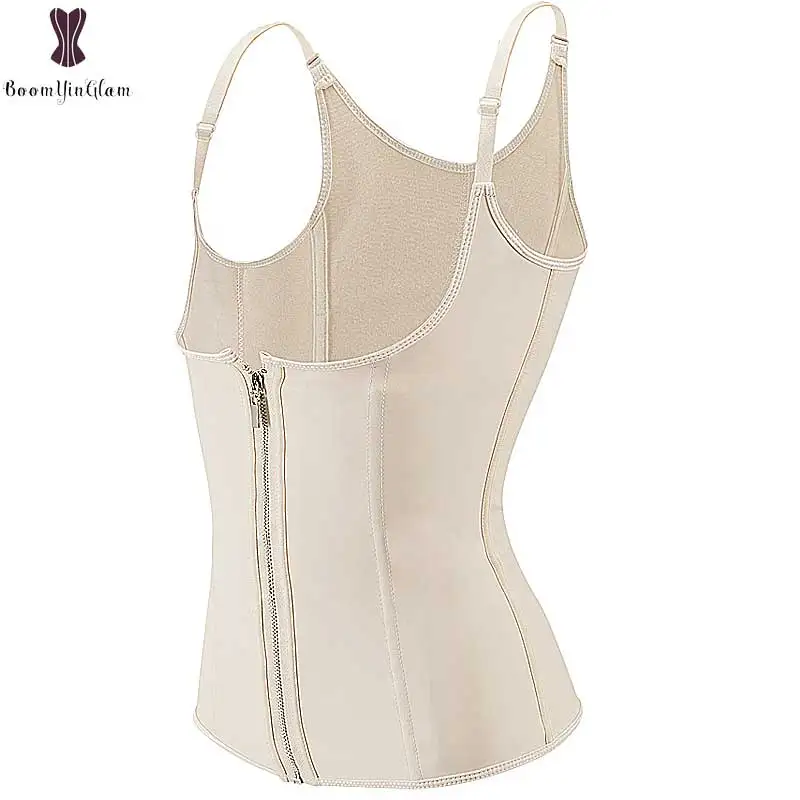 Smooth Latex Vest Corset Thin Shoulder Strap 9 Spiral Steel Boned Busiter Underbust Waist Trainer Solid