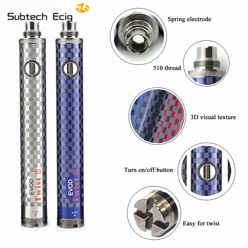 Аккумулятор SUB TWO EVOD Twist III с регулируемым напряжением 3 4 8 в vs twist II USB 510 вейп
