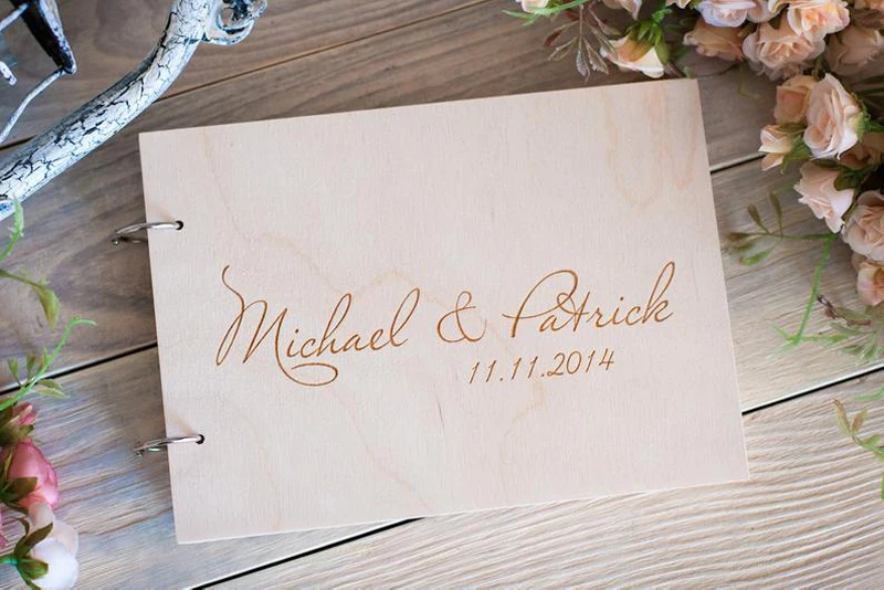 Personalized Wedding Guest Book Wedding Photo Album Gift Bride Groom Wooden Kraft Guest Book