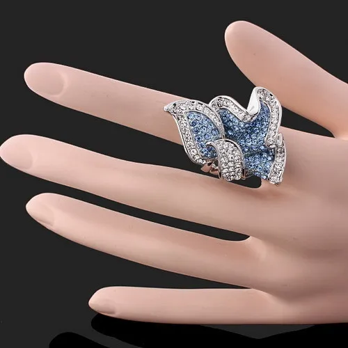Свадебные украшения для Для женщин сплава с голубыми кристаллами Стразы листьев Дизайн обручальные кольца