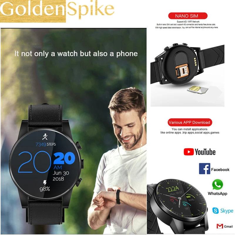 GOLDENSPIKE X360 4g Смарт часы для мужчин Android 7 1 3 ГБ 32 IP67 Водонепроницаемый 6 дюймов AMOLED