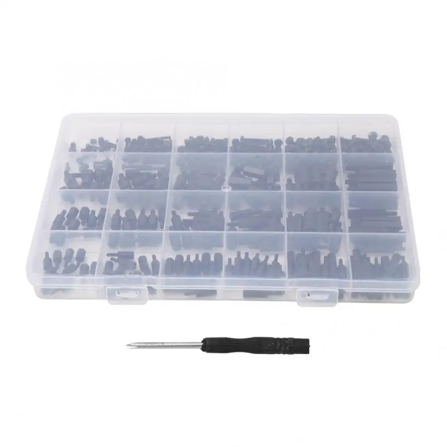 

360Pcs M2/M2.5/M3 Black Nylon Male-Female Hex Standoff Spacer Screw Nut Assortment Kit Nylon Black