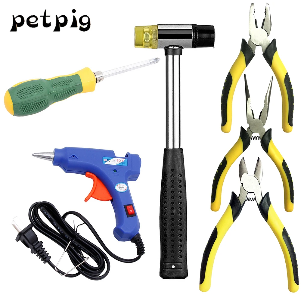 

Petpig Hand Tool Set Pliers Rubber Hammer Glue Gun Press Tongs Cable Stripper Tool Kit for Home Electrician Tools Screwdriver