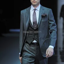 Модные серые смокинги для жениха, итальянский стиль, мужской костюм, облегающие мужские костюмы для свадебной вечеринки, костюм жениха(пиджак+ брюки+ жилет), terno