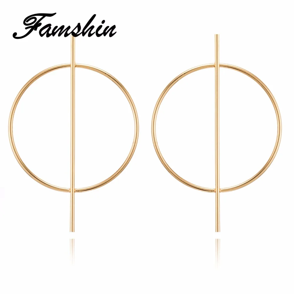 

FAMSHIN Gold Color Geometric Circle Round Hoop Earrings for Women Brincos 2017 Steampunk Style Women Party Jewelry