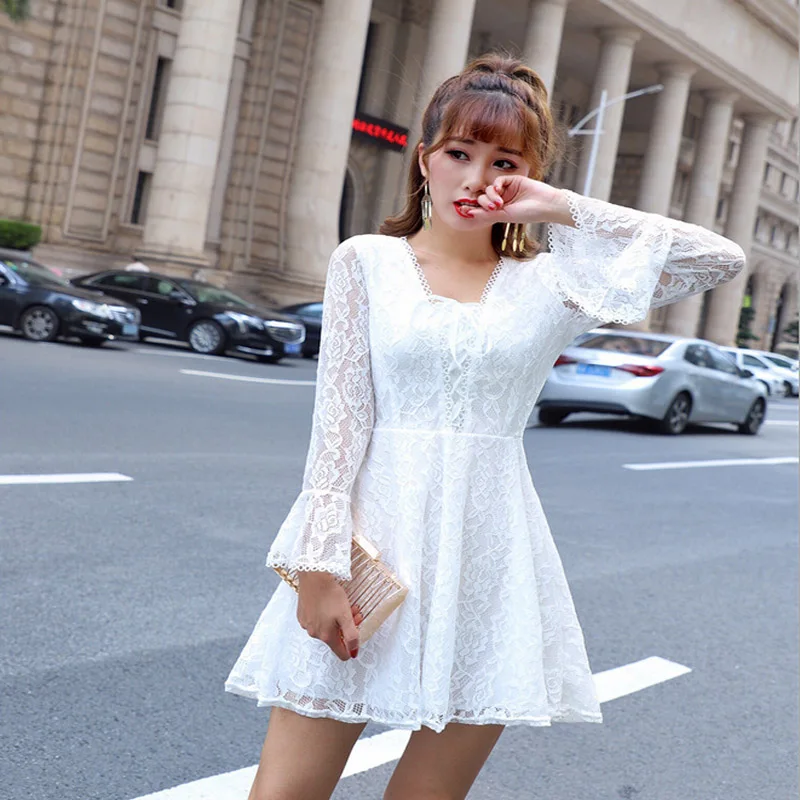 

Asian Summer New Women Casual Openwork Sweat Sexy Lace Asian Dress
