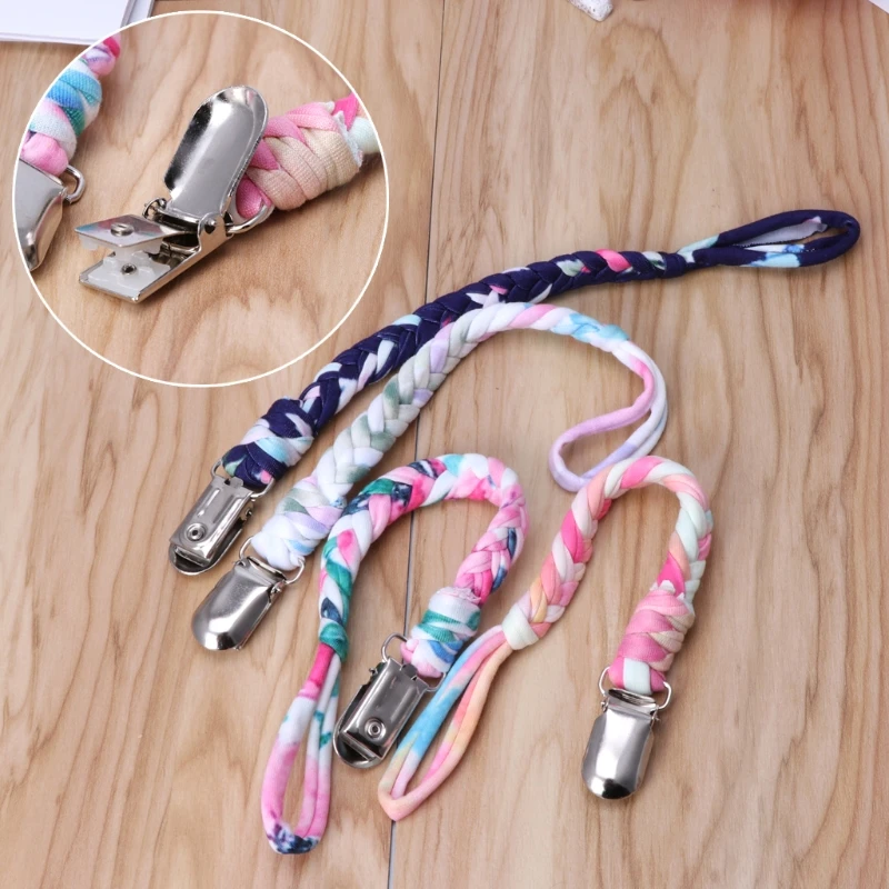

4Pcs Baby Cotton Printing Pacifier Clips Chain Dummy Clip Braided Nipple Holder dummy clips