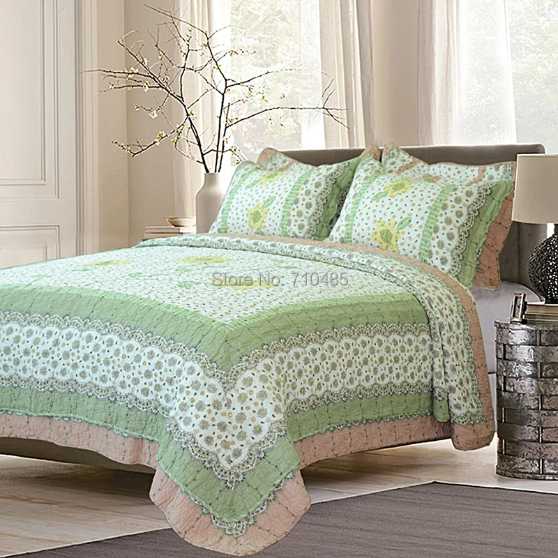 Free Shipping Applique Patchwork Green Girls Yellow Floral ...