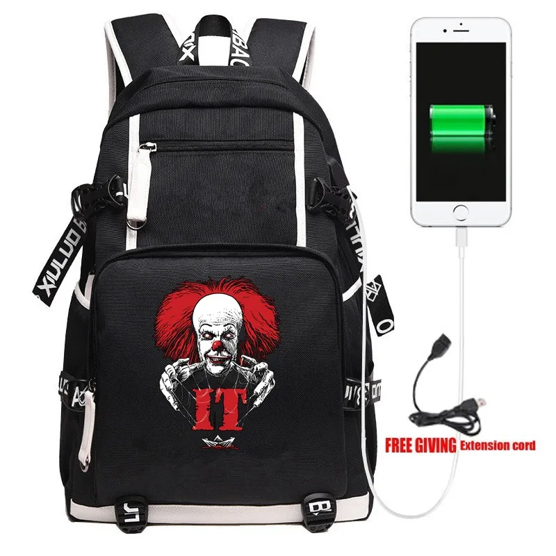 

Hot Movie Stephen King's It Backpack Unisex USB Travel Shoulder Laptop Bags Teens Kids Student School Bags Bookbag Gift