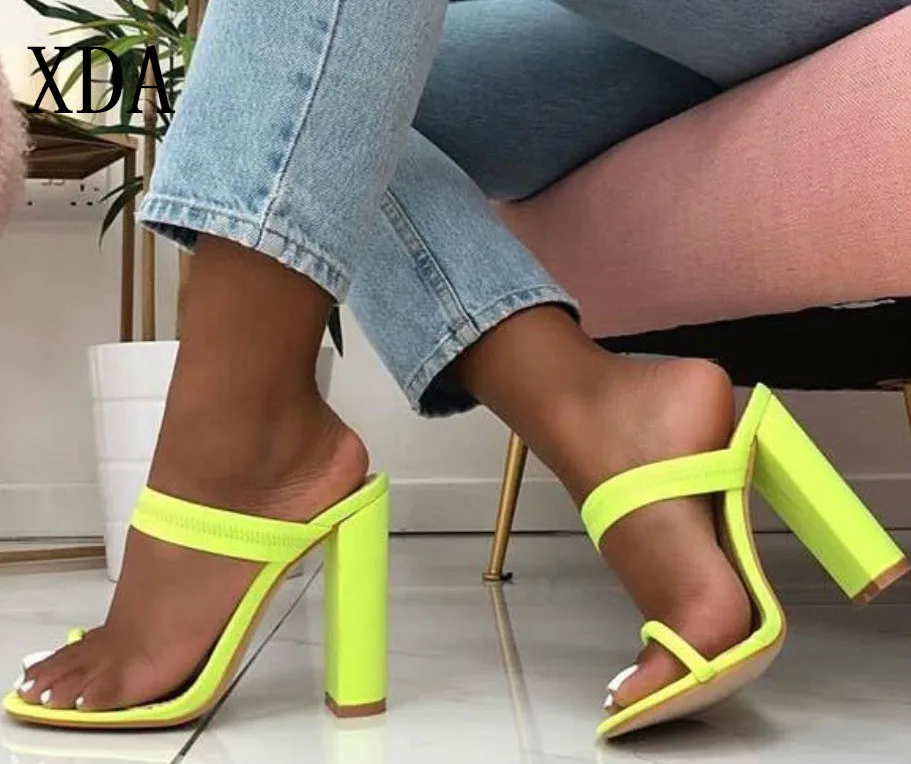 

XDA Summer Slippers Sandals Flip Flop high heel slipper Hollow Women Shoes Sexy Slippers Pumps Fluorescent fashion slipper D313