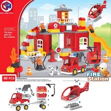 Детские домашние игрушки городская пожарная часть большое образование частиц блок город с пожарным, огнем двигатель большого размера кирпичная Игрушка совместима с Duploe