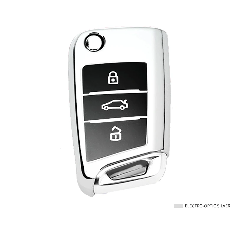 ТПУ ключ чехол Брелок «Обложка» подходит для Polo Golf 7 Tiguan для Skoda Octavia Kodiaq Karoq для сиденья Ateca Leon Ibiza автостайлинг - Название цвета: Серебристый