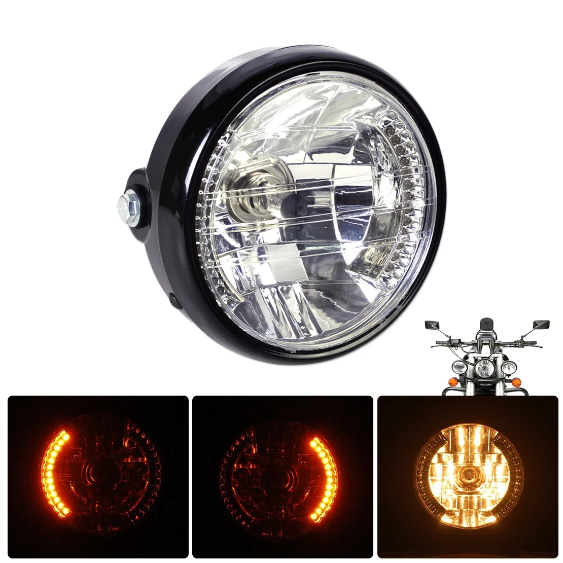DWCX 7" Clear LED Motorcycle Headlight Halogen Angel Eye Turn Signal