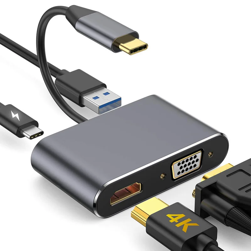 4 в 1 USB C type C к HDMI 4 к VGA USB3.0 аудио и видео адаптер с PD 87 Вт быстрое зарядное устройство для Macbook Pro Hdmi конвертер