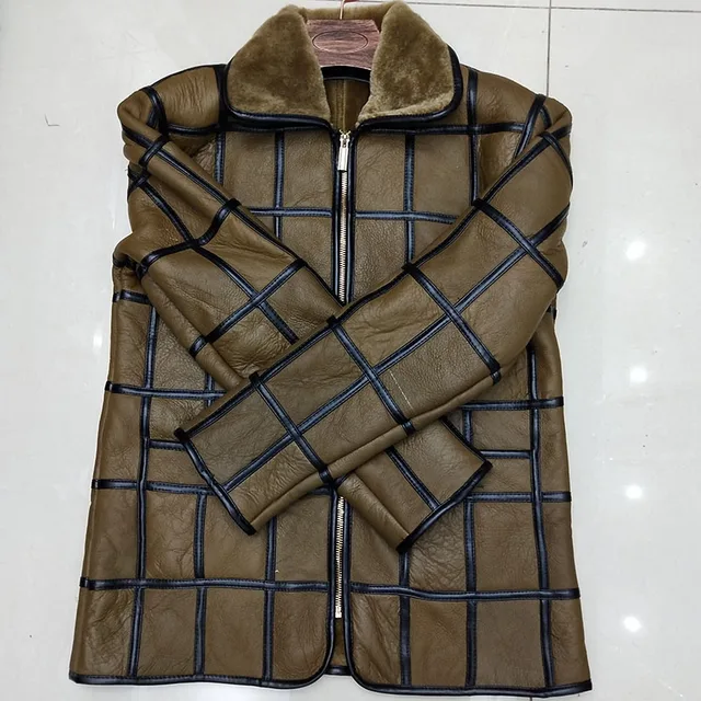 Winter warm men s fur one sheep shearing leather plaid outdoor cotton coat leather jacket thick Winter warm men's fur one sheep shearing leather plaid outdoor cotton coat leather jacket thick warm skin