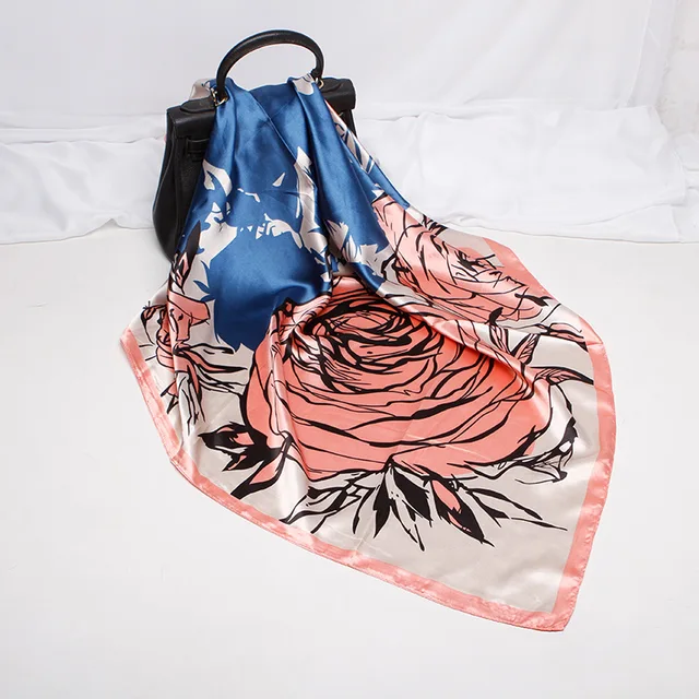 Fashion Kerchief Hair Scarf For Women Print Silk Satin Hijab Scarfs 90*90cm Square Neckerchief Headband Scarves For Ladies 2021 W42520