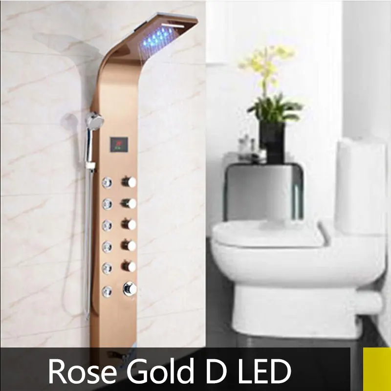 Черный матовый золотой душ колонна кран светодиодный светильник ванная комната Ванна Душевая система спа распылитель для массажа температура экрана шоу - Цвет: rose gold 8007