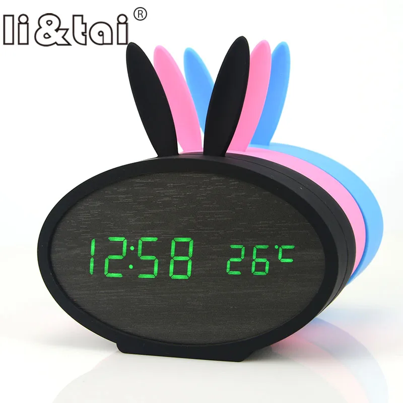 

Multicolor LED Wooden Alarm Clocks Calendar Clocks Perfection Voice Control Cute Rabbit Silicone Electronic Wooden table clock