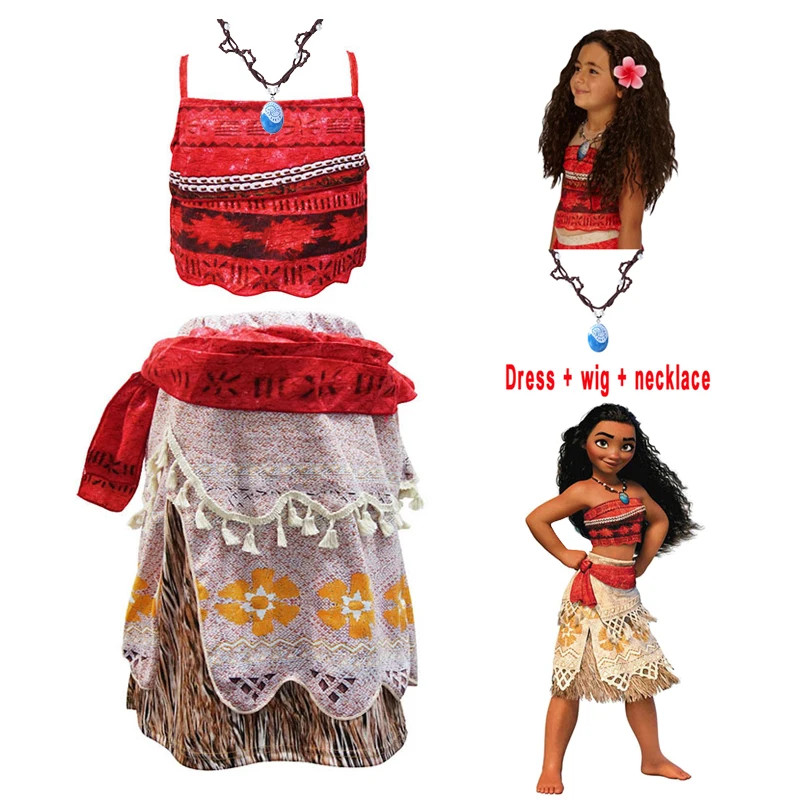 

2019 Princess Moana Cosplay Costume for Children Vaiana dress Costume with Necklace for Halloween Costumes for Kids Girls Gifts