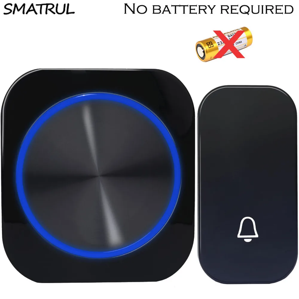 SMATRUL self powered Waterproof Wireless DoorBell night light no battery EU plug home Cordless Door Bell 1 2 button 1 2 Receiver