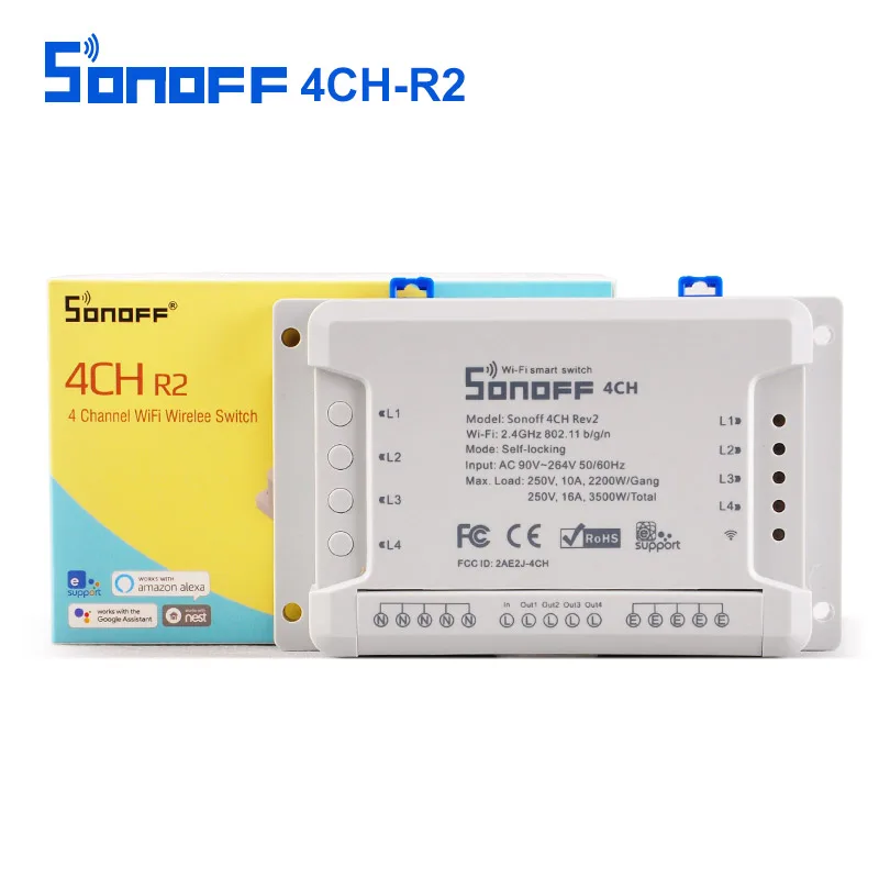 

Sonoff 4CH R2 Advanced Smart Switch 4 Channels Wifi Remote Control Smart Switch