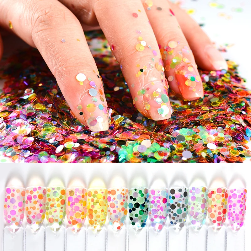 

MEET ACROSS Holographic Nail Art Sequins Irregular Flakes Glitters Round Nail Art Flakes Paillettes 3D UV Gel Polish Decoration