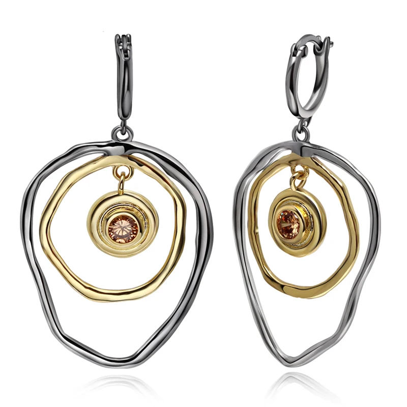 

Newest women big drop Earrings 2tone plated with cz stone the South Korean style high Fashion jewelry Free drop shipping
