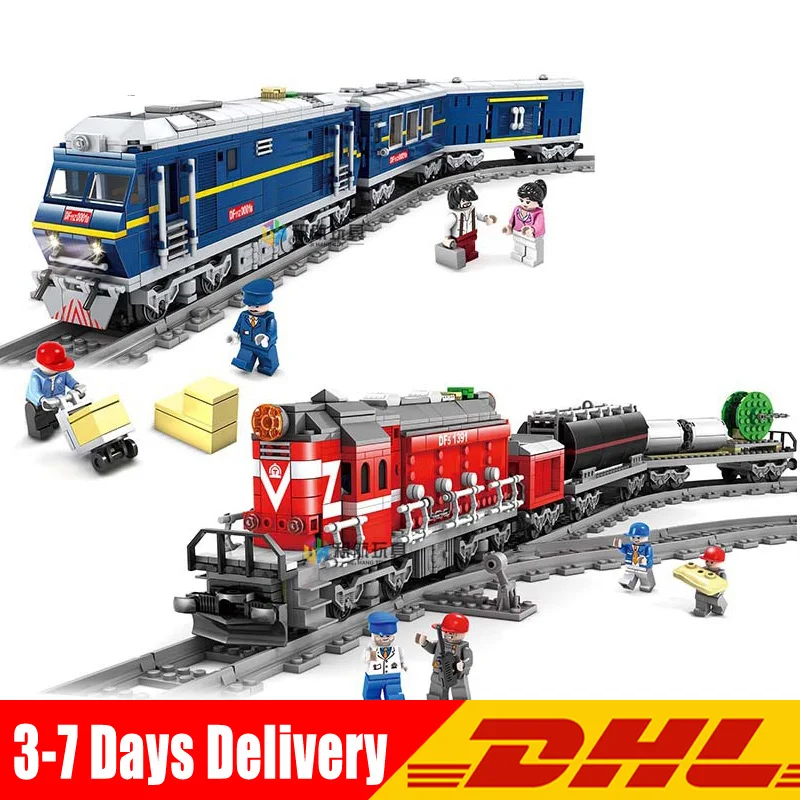 KaZi 98219 98220 City Series Model The Cargo Set Building Train Train Track Blocks Bricks Train Toys for Children Christmas Gift