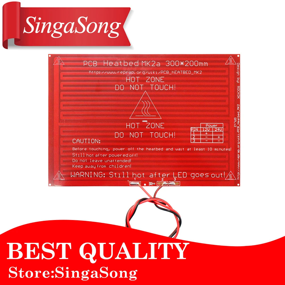 

300*200*2.0 MK2A MK2B RepRap RAMPS 1.4 Heatbed MK2A with led Resistor and cable for Mendel 3D printer hot bed