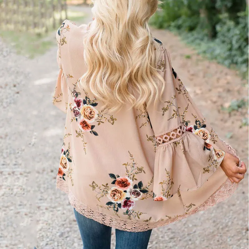 زائد حجم الدانتيل السترات النساء معطف 2019 الربيع الصيف الأزهار النساء سترة الإناث السيدات المفتوحة غرزة معاطف شاطئ بوهو السترات