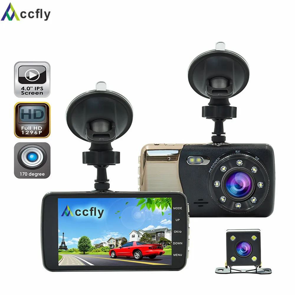 Accfly 4,0 дюймов Автомобильный видеорегистратор регистратор видео регистратор двойной объектив Full HD 1296P ips экран 170 градусов