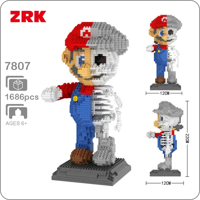 Game Super Mario Red Dissection Skeleton Figure 3D Model DIY Diamond Mini Building Nano Blocks Bricks Toy Gift Collection | Игрушки и